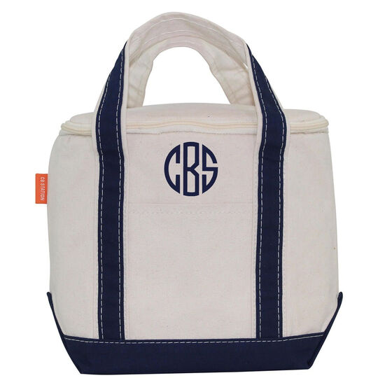 Personalized Navy Striped Insulated Lunch Tote
